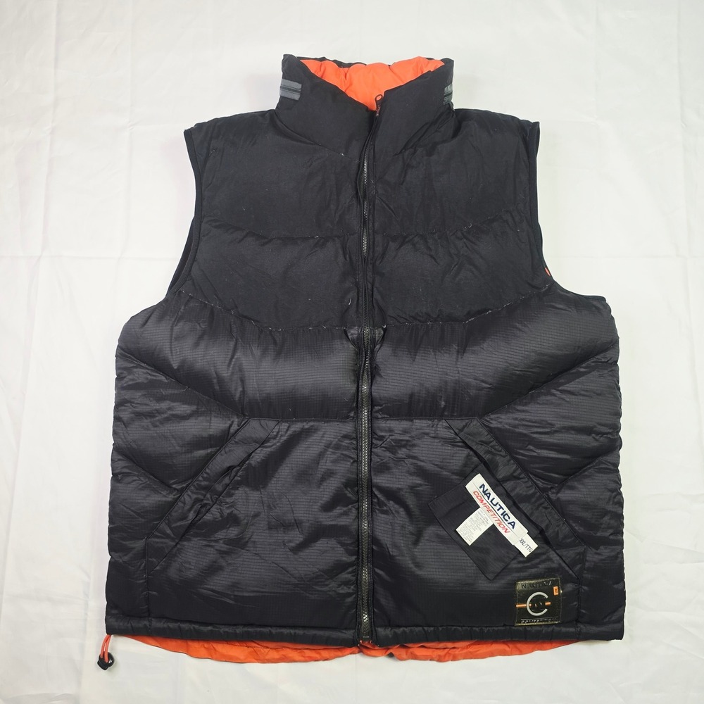 Nautica Men's Competition Reversible Puffer Vest XXL Black Orange Duck Down A22 - Picture 11 of 15